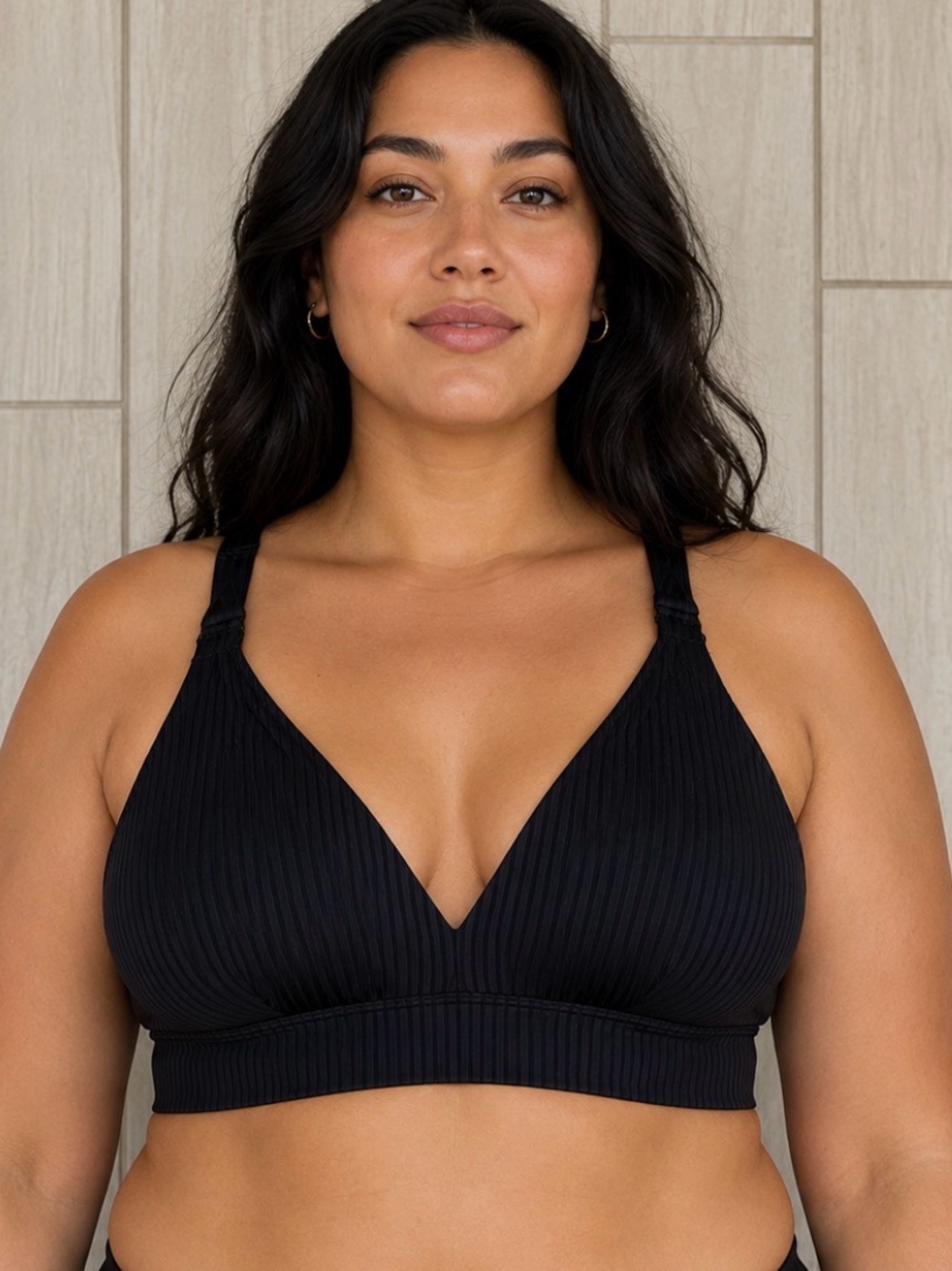 Time and Tru Black Ribbed Wireless Bralette